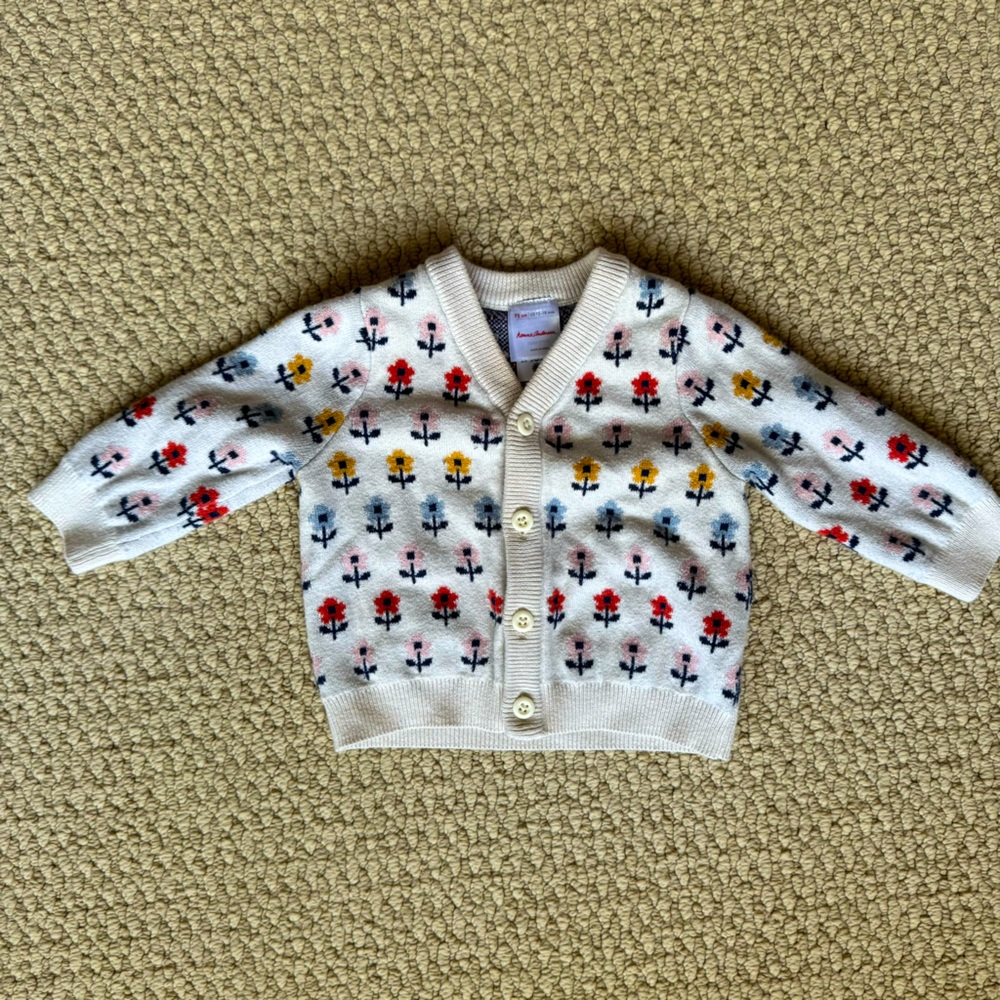 Hanna Andersson white floral cardigan 12-18 months